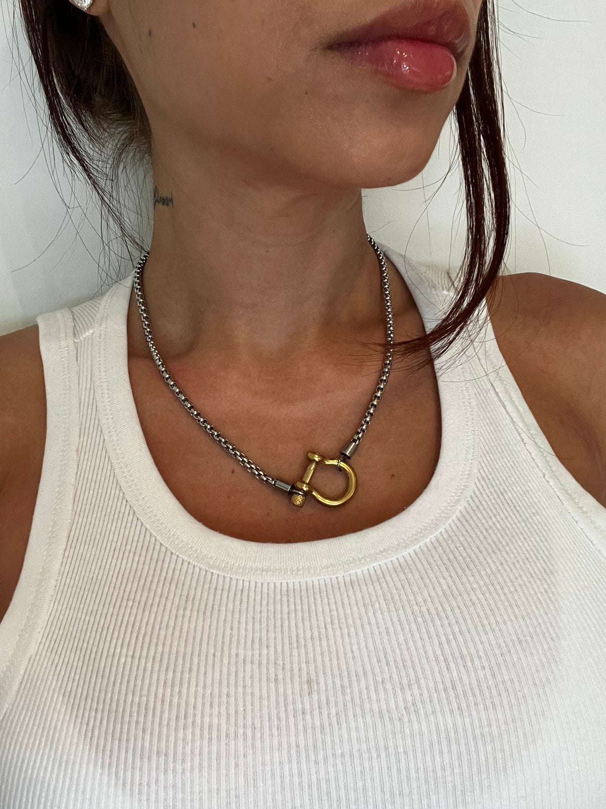 Iron and gold shackle necklace